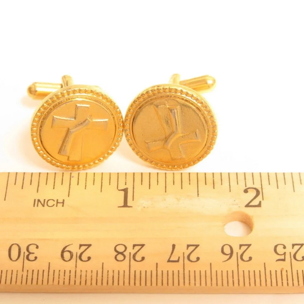 Vintage Christian Cross Design Gold‎ Cufflinks